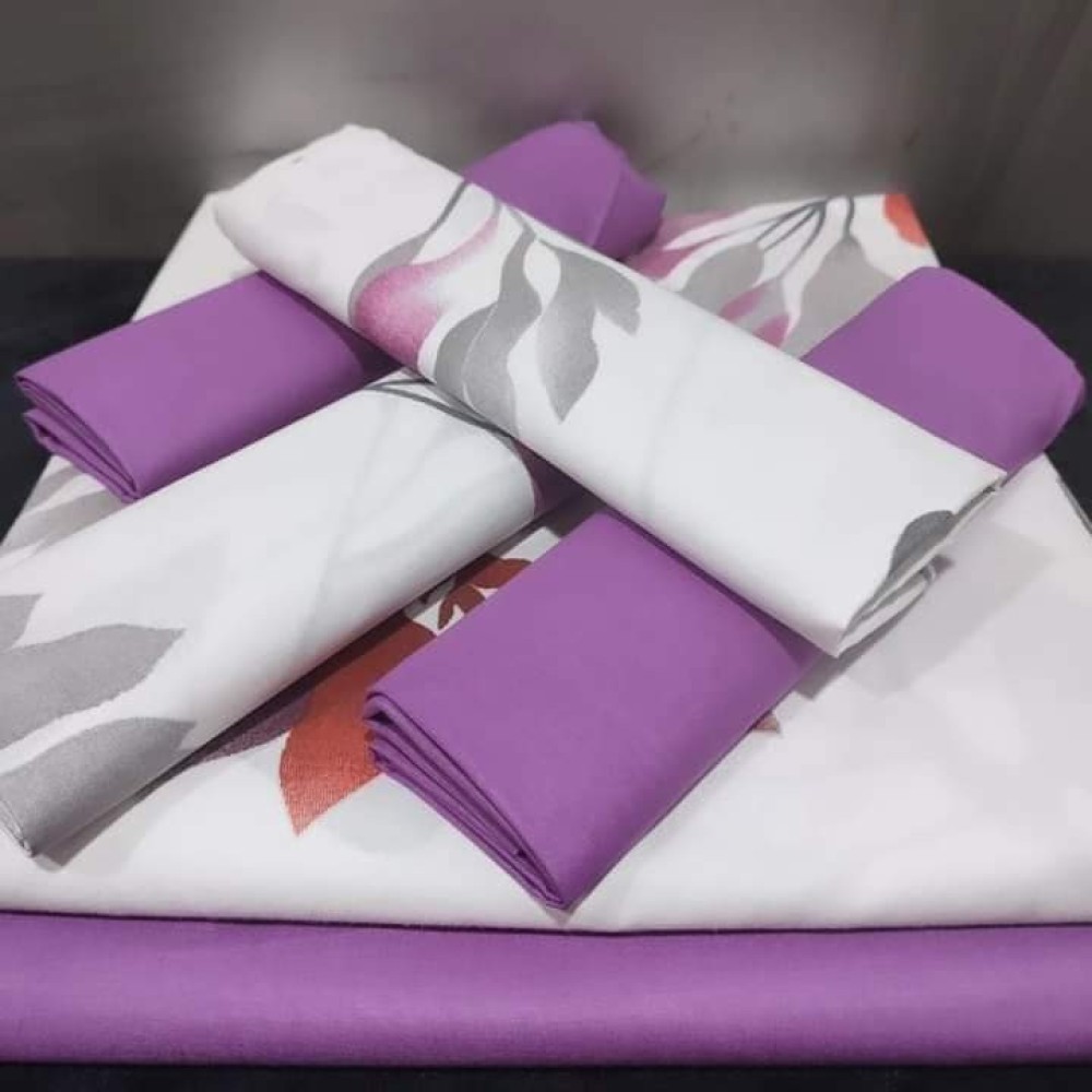 Purple printed bed sheet and pillow sheets, it's two single bed sheet and it's pillow with a double bed sheet with two pillow sheets