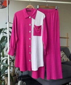 Pink dress. 100% cotton, long sleeve with a trouser.