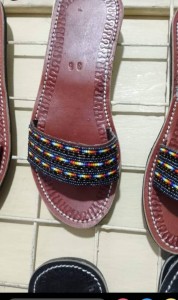 Masaai sandals, brown with beautiful colors and designs available at all sizes