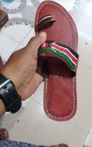 Masaai sandals, brown with beautiful colors of beads designed with the Kenyan flag available at all sizes