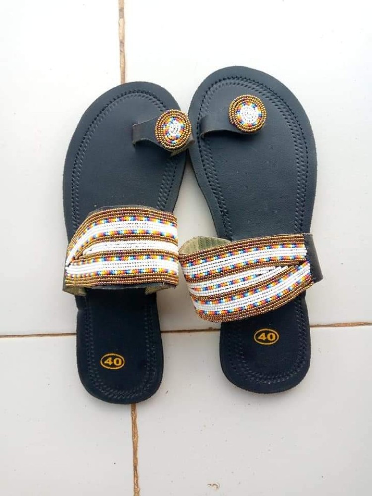 Masaai sandals, brown with beautiful colors and designs available at all sizes