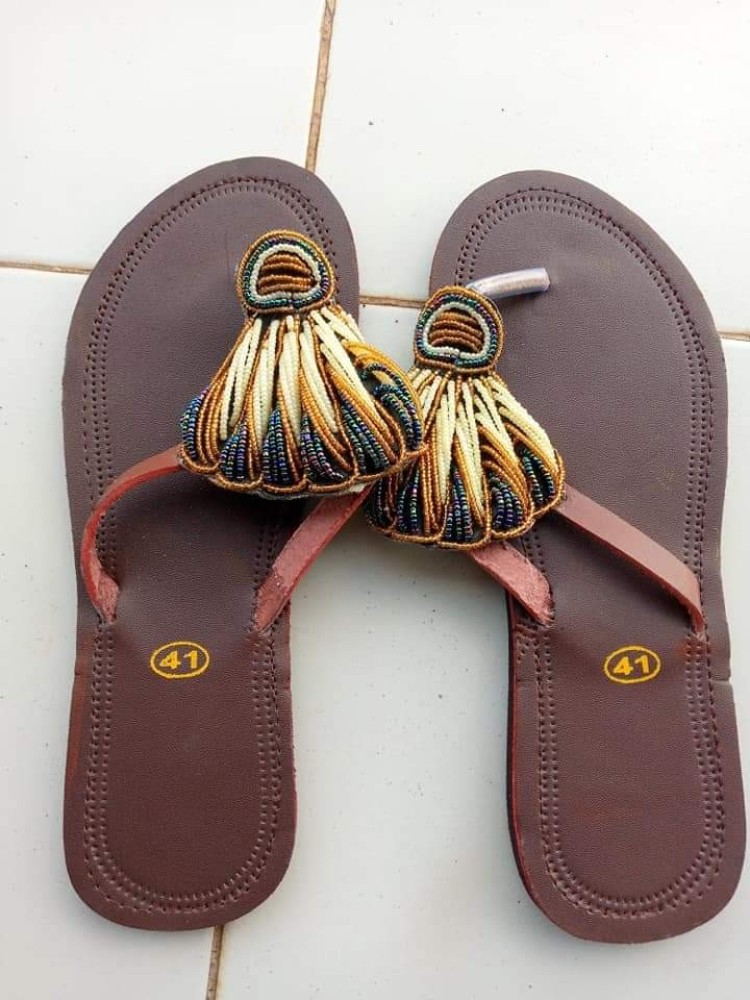 Masaai sandals, brown with beautiful colors and designs available at all sizes