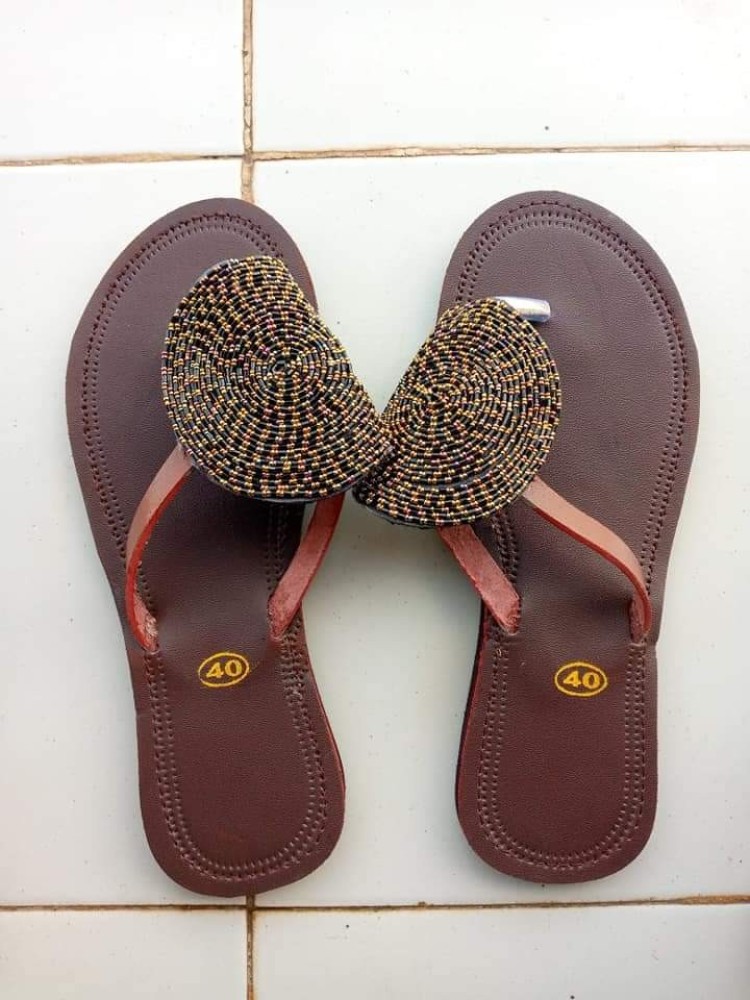 Masaai sandals, brown with beautiful colors and designs available at all sizes