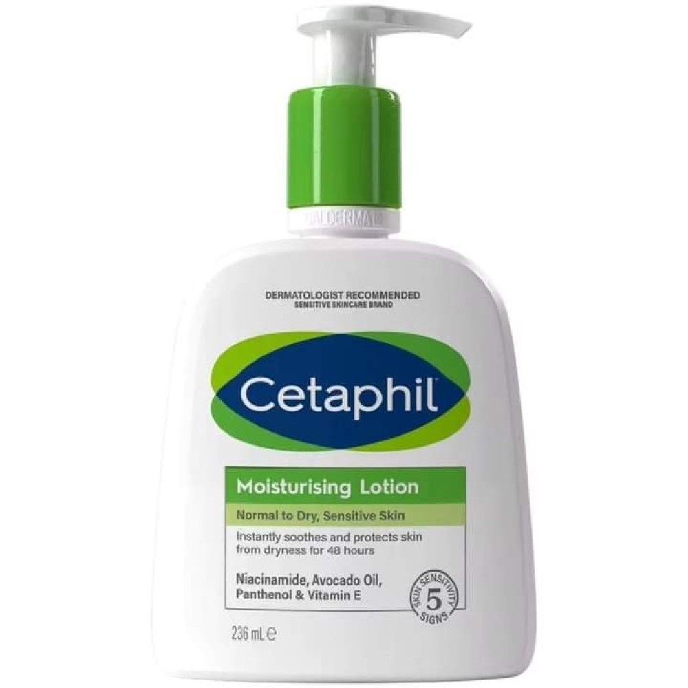 Cetaphil, moisturizing lotion new and improved dermatologist recommended sensitive skincare brand. Normal to dry, sensitive skin, instantly soothes and protects skin from dryness for 48hours. it has niacinamide, avocado oil, panthenol and vitamin E