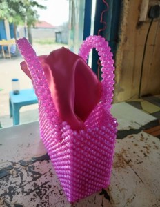 Pink beaded hand bag