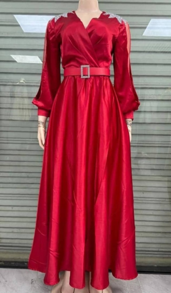 Red long dress with long sleeve