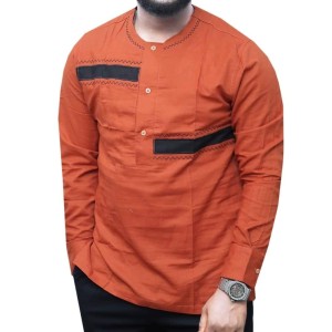 Orange shirt for men and its long sleave quality material from Nigeria for your order please call Gista on 0928811289