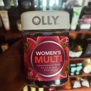 Olly women's multi, a powerful blend of vitamins A,C,D,E,Bs, biotin and folic acid.