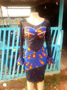 Kitenge dress for ladies with designed color blue, orange and black