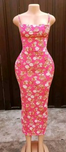 Dress for women and girls pink with white flowers design